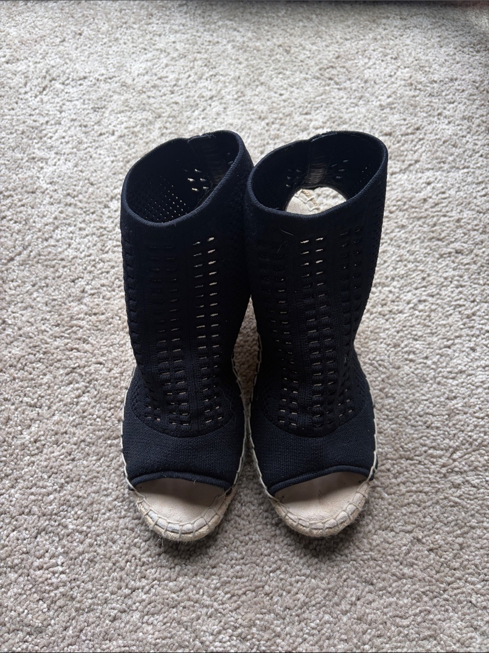 Steve Madden Black Knit Open-Toe Espadrille Wedge Boots